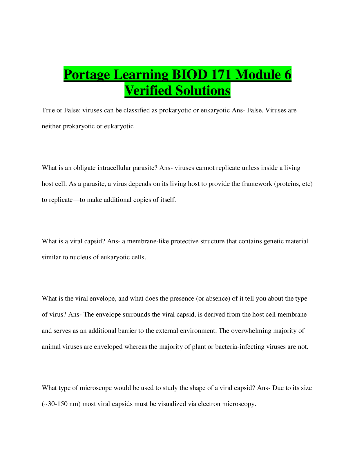 Preview image for Portage Learning BIOD 171 Module 6 Verified Solutions